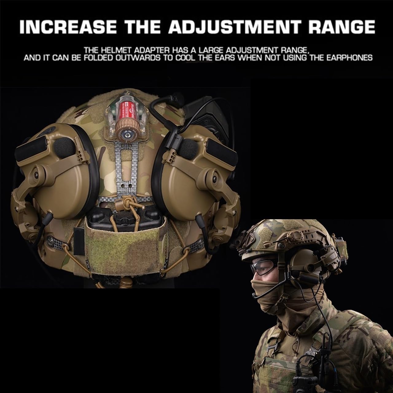 Tactical Helmet Headset with Noise Cancellation and Sound Pickup, Silicone Ear Cups Hearing Protection