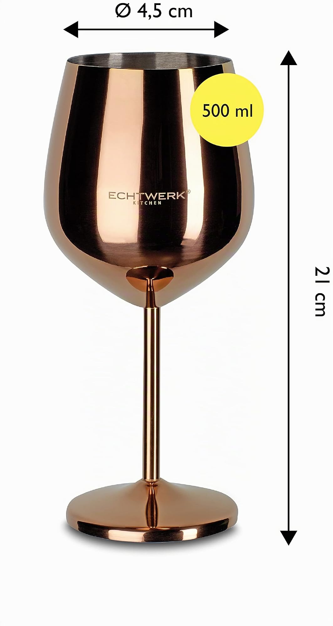 ECHTWERK Bicchieri da vino infrangibili in acciaio inossidabile, edizione rame, 6 pezzi, 21 x 7,3 cm, 0,5 L, EW-WG-1786K