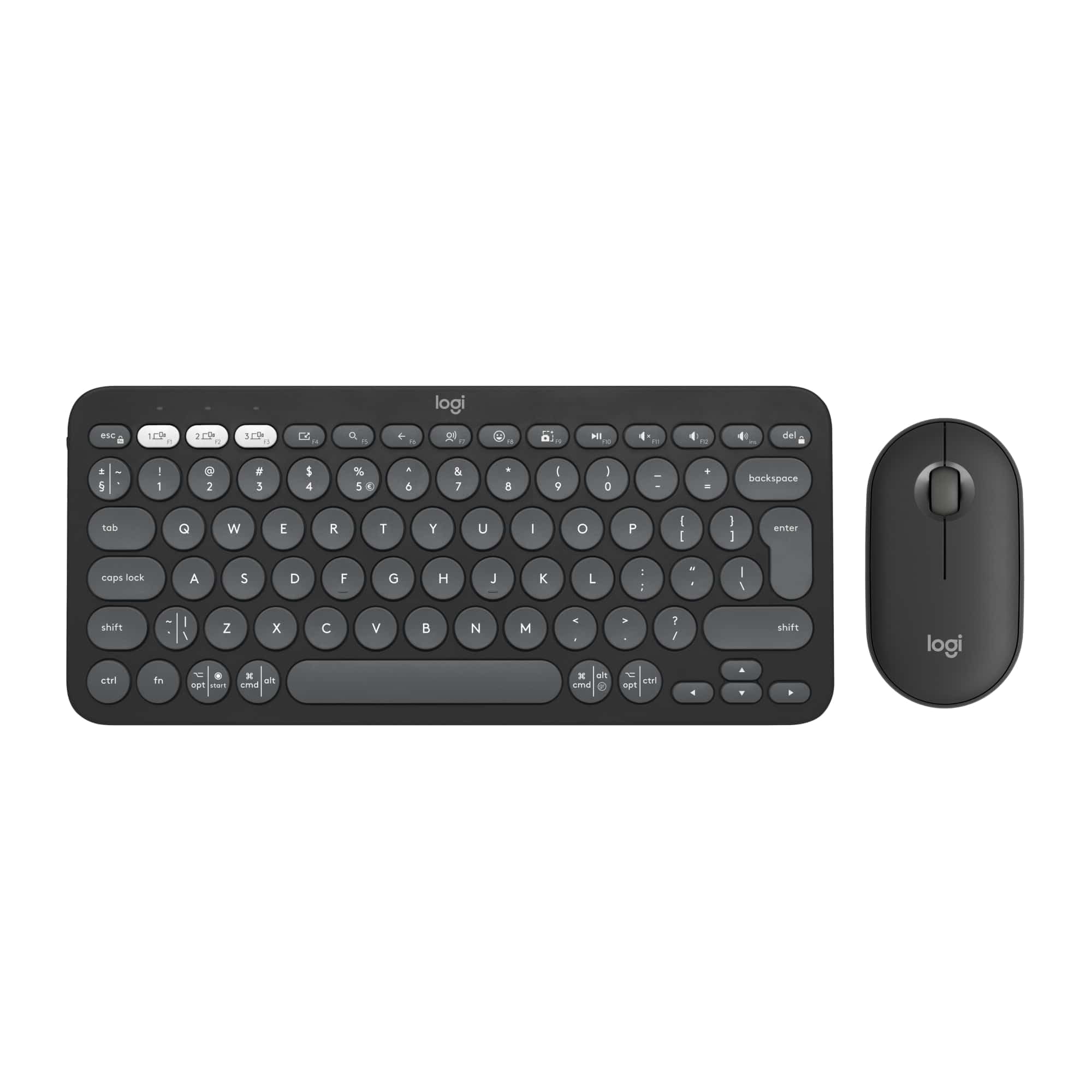 Logitech Pebble 2 Combo, kabellose Tastatur und Maus, leise und tragbar, anpassbar, Logi-Bolt, Bluetooth, Easy-Switch für Windows, macOS, iPadOS, Chrom, ARA-Layout - Graphit