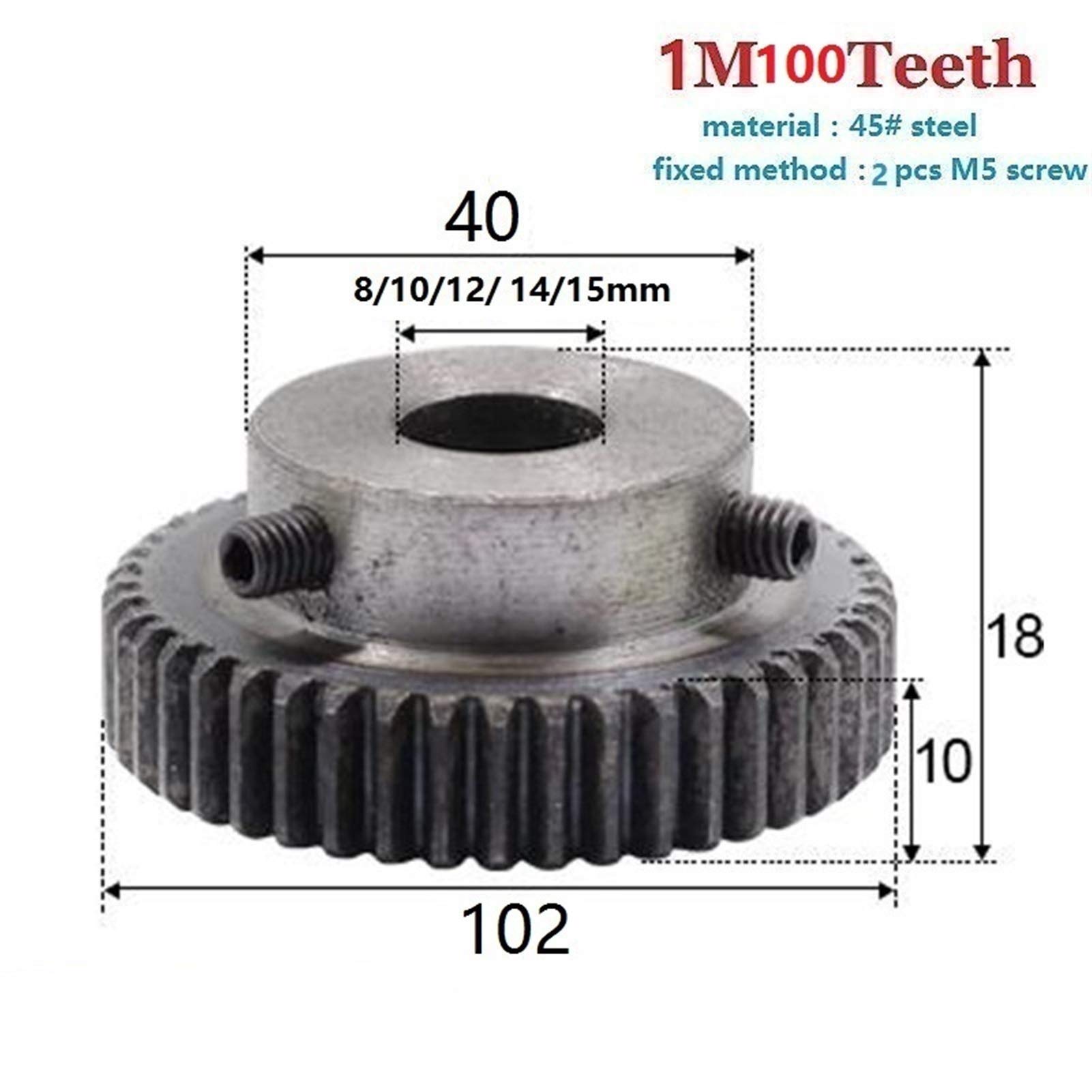 TMP1105 1mod 100 Teeth Metal Single Gear 1modulus Pinion for Diameter 8/10/11/12/15mm Shaft Reduction Gear (Hole Diameter : 10mm, Number of Teeth : 100 Teeth)