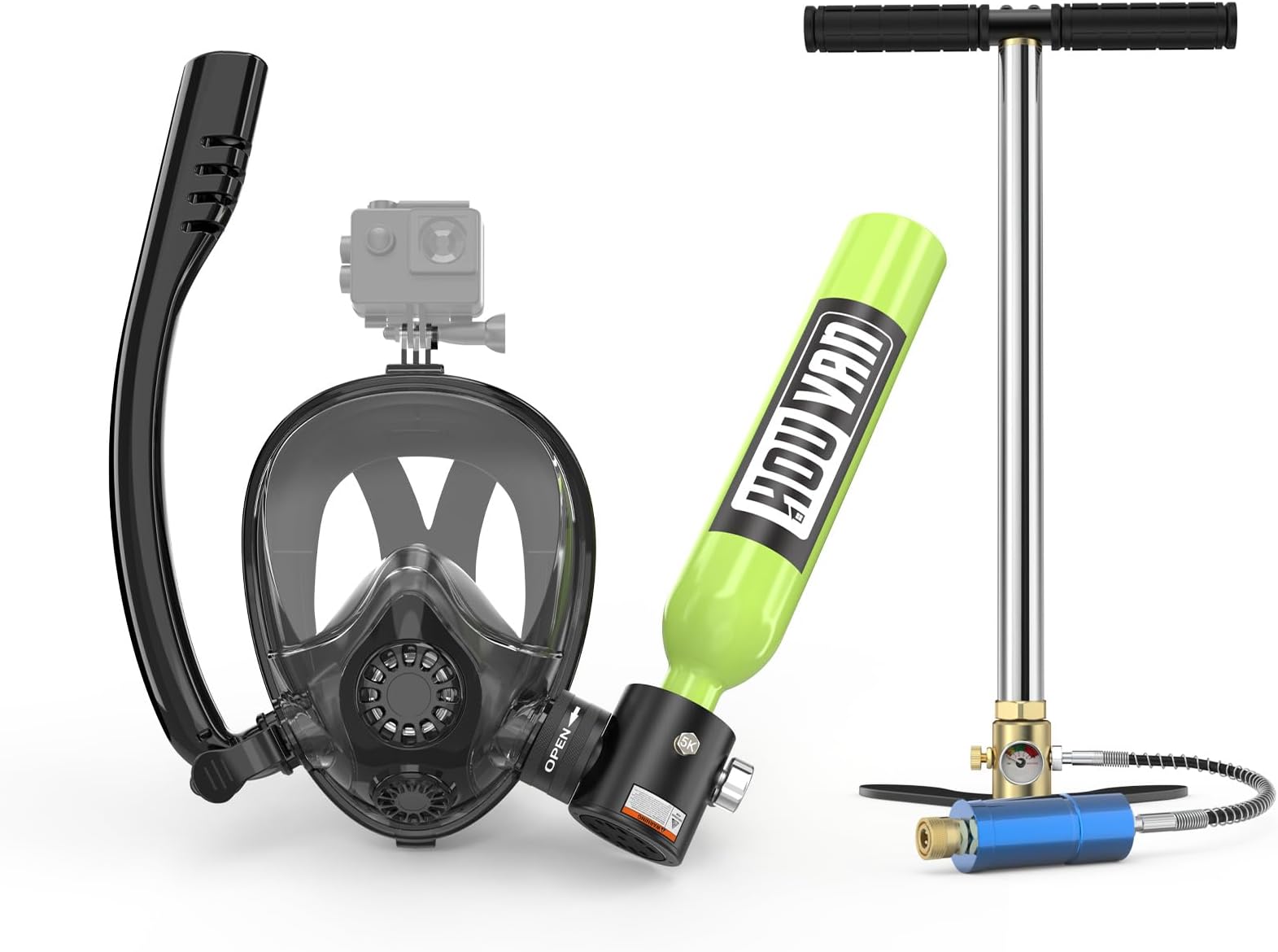 Mini Scuba Tank with Snorkel Mask 0.5L Inflatable Diving Tank with Full Face Diving Mask Pony Bottle Backup Diving Air Tank Suits for Recreational Snorkeling Shallow Diving