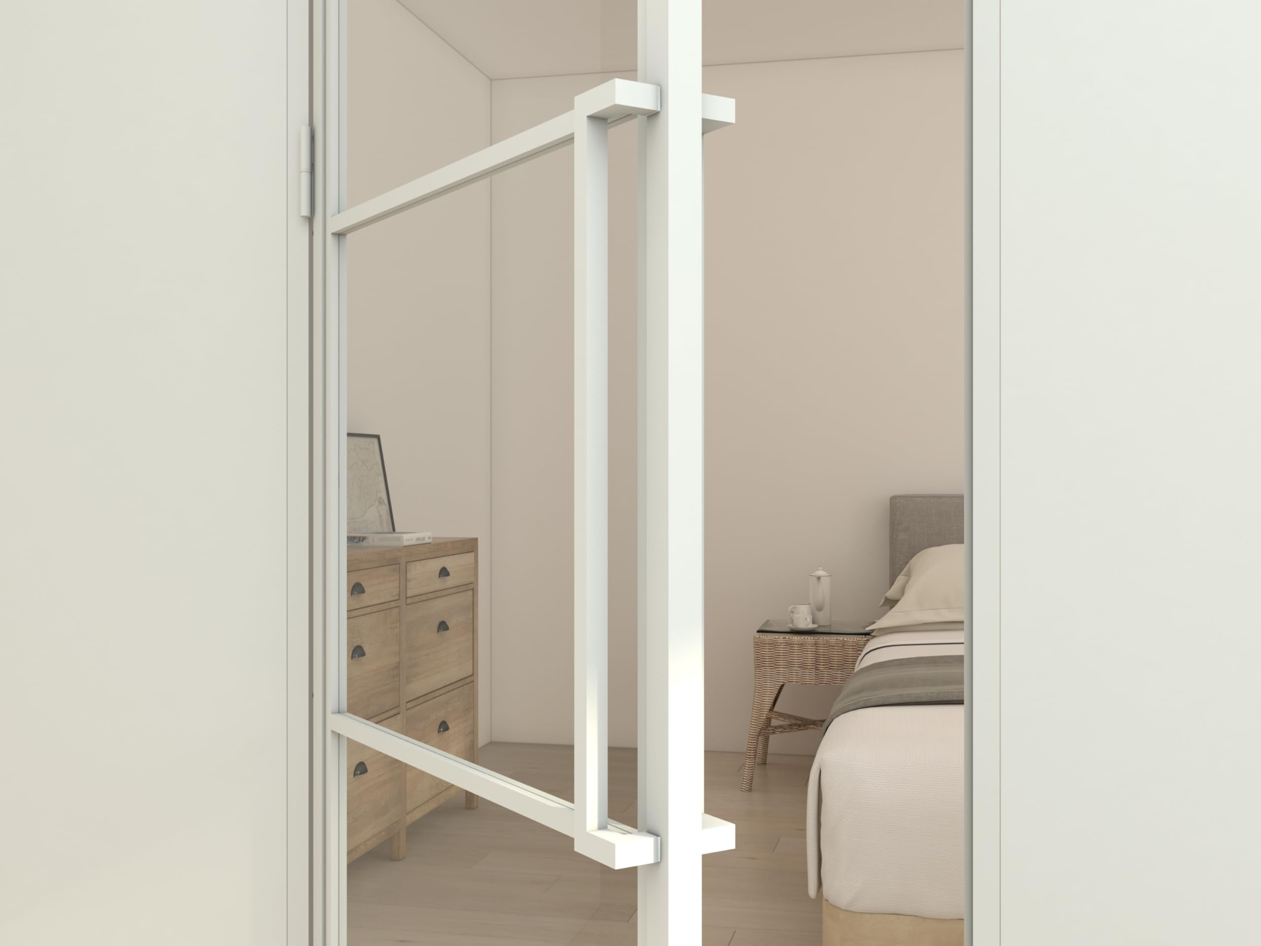 inova Glastür Komplettset in weiß mit Beschlag und Zarge 830x2115mm rechts Griffstange Zimmertür Lofttür Industrial Look White Style