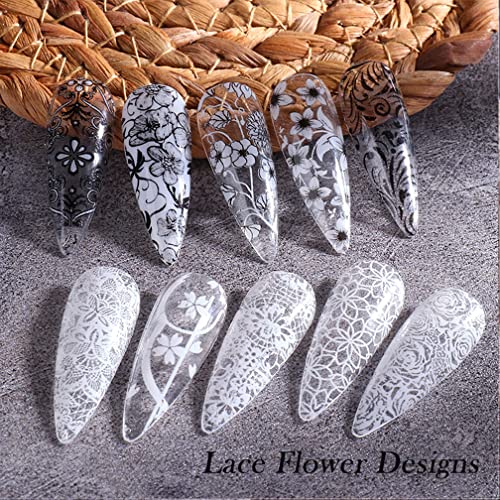 Selected 20 Sheets Retro Atmosphere Lace Nail Art Foil Transfer Stickers, Black Lace Design Nail Transfer Foils For Acrylic Manicure Tips Wraps Charms Decorations #TOP1