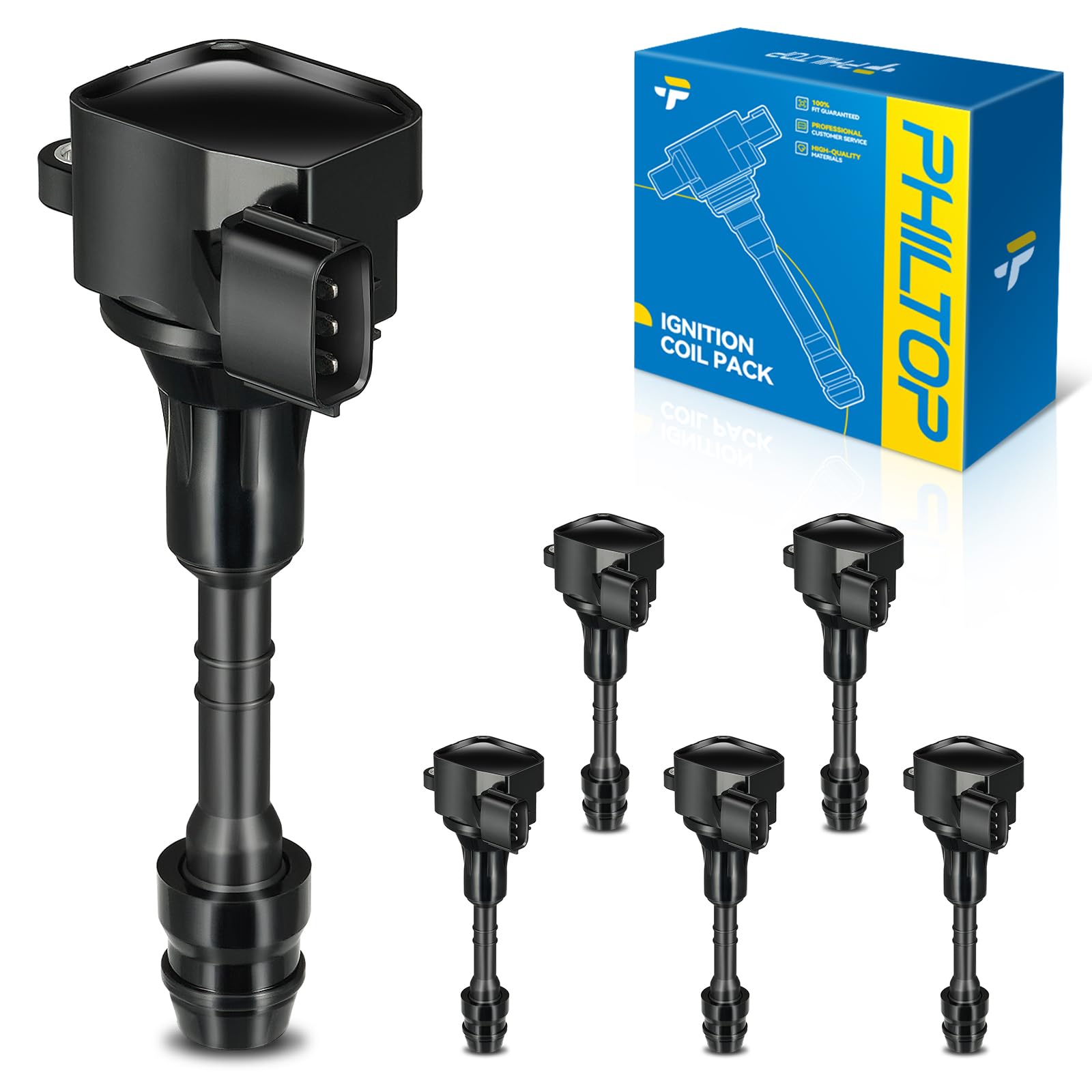 PHILTOP UF401 Ignition Coil Pack, Set of 6 Compatible with G35 2003-2007, 350Z 2003-2006, FX35 2003-2008, M35 2006-2008