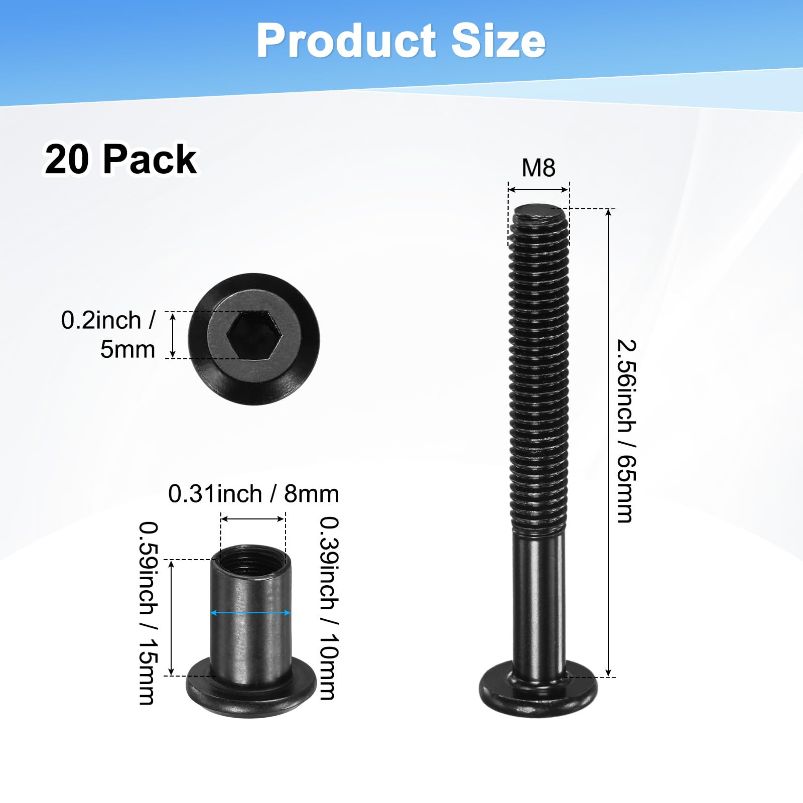 M METERXITY 20-Pack Hex Drive Socket Cap Bolt - Image 3