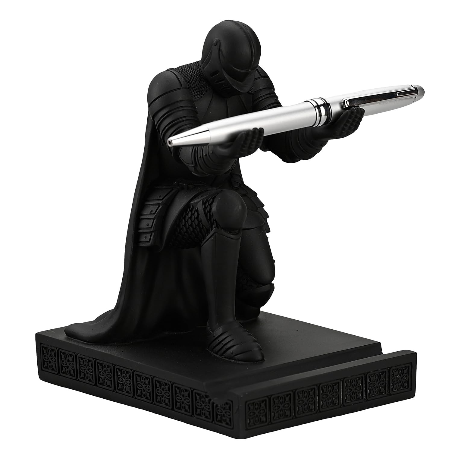 CYXStar Windbreaker Soldier Knight Pen Holder Personalized Desk Accessory, Mobile Phone & Gaming Controller Holder, Device Stand Gift for Medieval Enthusiasts (Black)