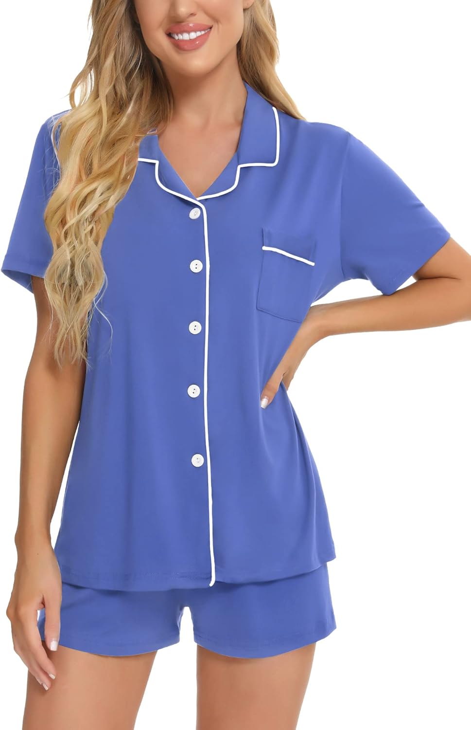 SWOMOG Womens Button Down Pajamas Set Short Sleeve Sleepwear Bride Soft Pj Lounge Sets XS-3XL - Image 3