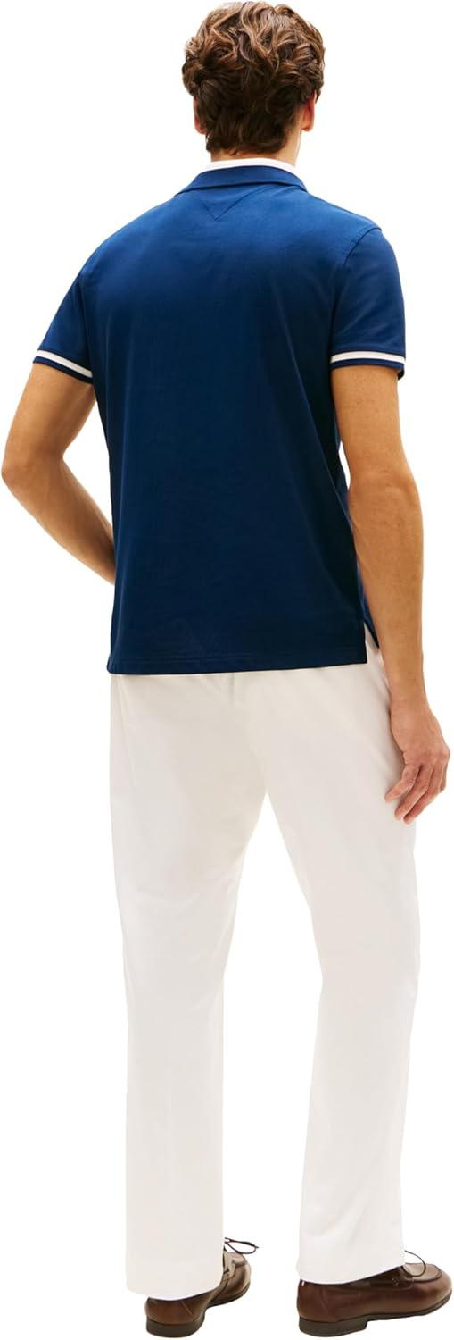 Tommy Hilfiger Men's Short Sleeve Casual Polo Shirts in Regular Fit with Stretch and Contrast Collar Designs
