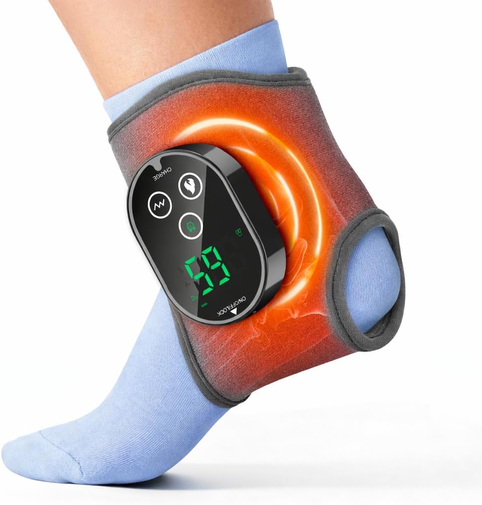 Cordless Ankle Massager for Pain Relief, Heated Ankle Massager, Foot Massager for Neuropathy, Ankle Heating Pad, Foot Heating Pad, Heated Foot Massager, Single One, Grey