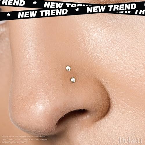 Miniatura 4 de Belatti Surgical Steel Nose Ring For Women & Men - CZ Cubic Zirconia Diamond Set - Hypoallergenic Bar Nose Stud Piercing Jewelry (choose GAUGE -