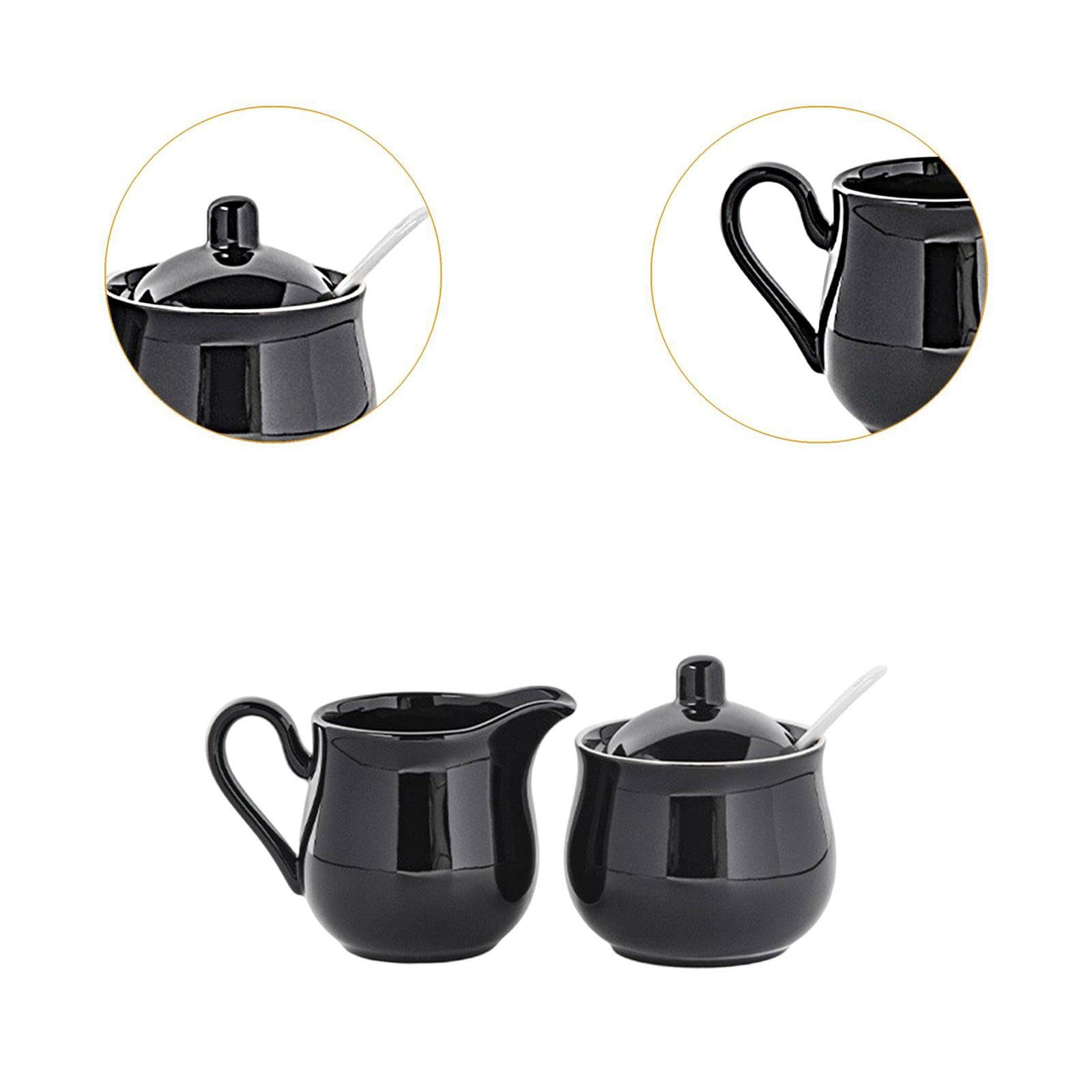 Milageto Set di zuccheriera e lattiera in ceramica, set da caffè, durevole, decorativo, pratico, regalo di, contenitore per zucchero e lattiera, Nero