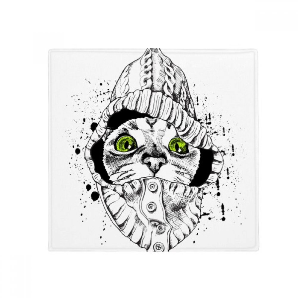 Tapis cadeau pet lover blanc 80x80cm antidérapant avec motif tête de chat