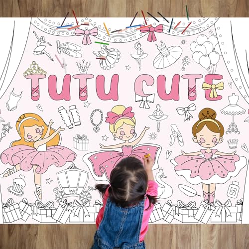 Image of Ballerina Coloring Poster for Kids Giant Dancing Girl Ballet Coloring Banner Large Drawing Tablecloth DIY Jumbo Ballet Painting Books for Gift Toy School Classroom Ballerina Birthday Party Decoration