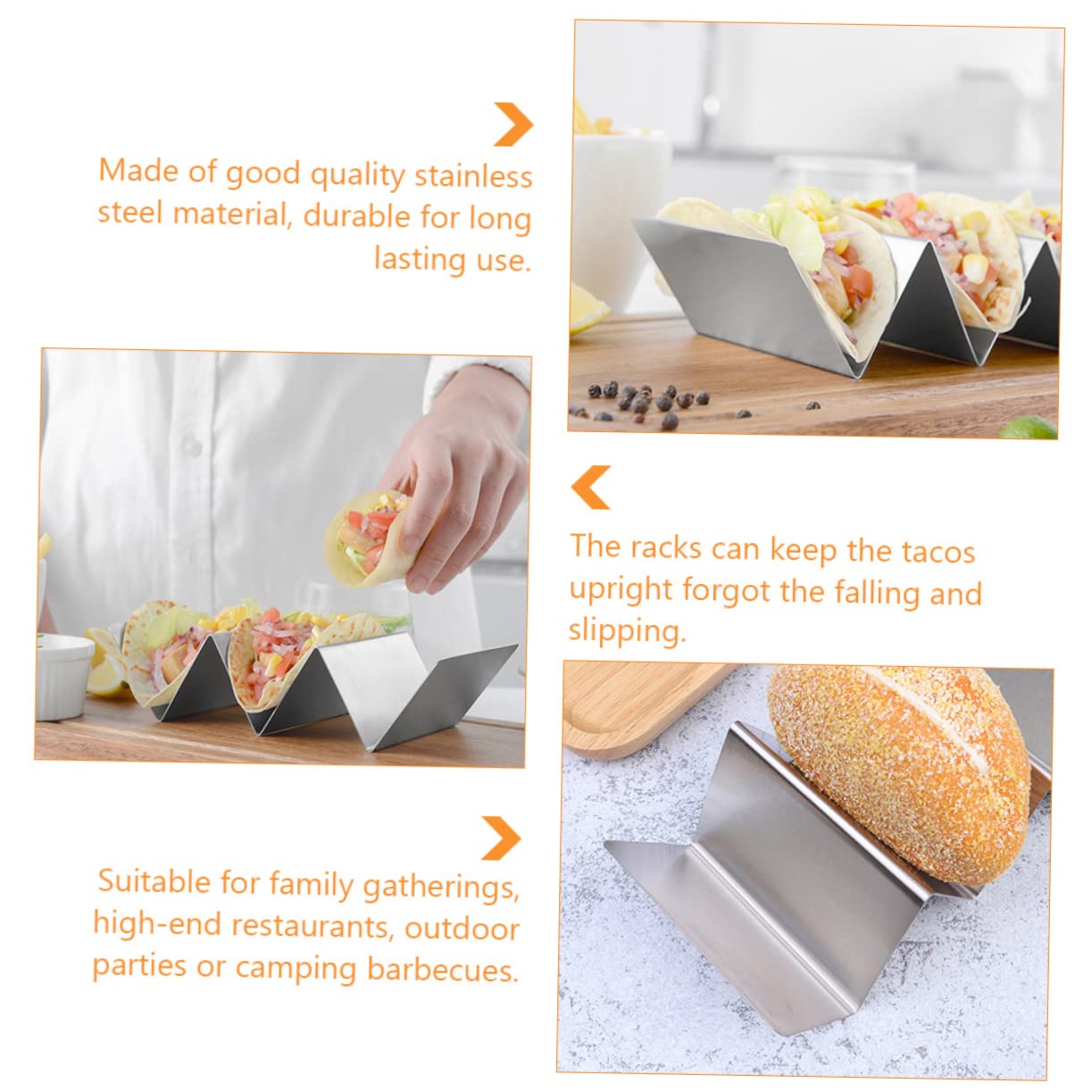 2 Series Soportes Tacos Inoxidables Estantes Compactos para Tacos Y Burritos Resistentes Acero Inoxidable para Fiestas Restaurantes Y Hogar 2 Piezas*2