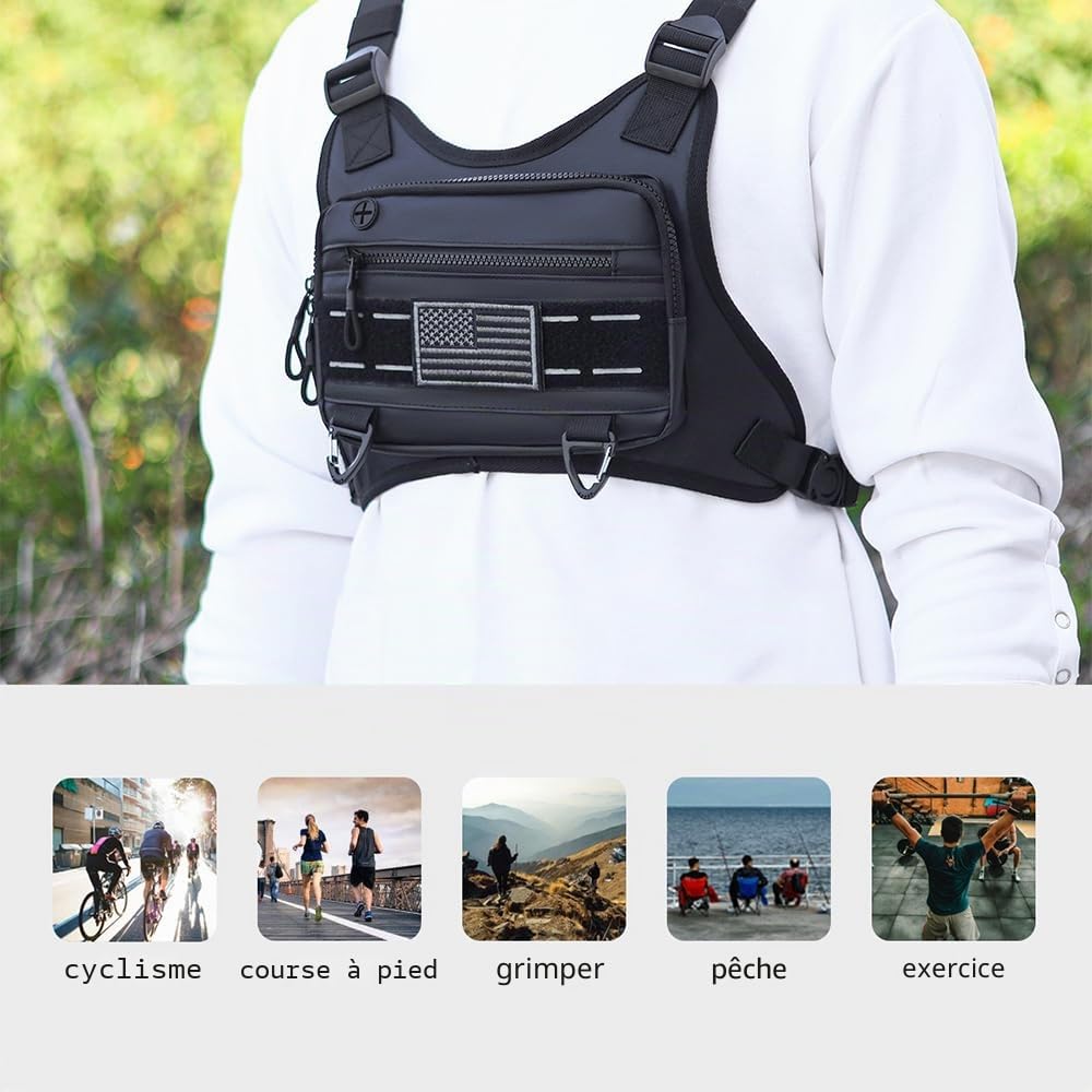 Sac de Poitrine de Sport Respirant, résistant à l'eau, Sac de Gilet de Course Avant réfléchissant pour Hommes,Sac de Gilet de Course Avant