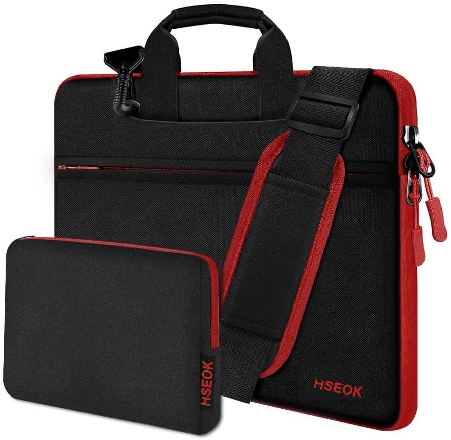 Hseok Laptop Shoulder Bag 15-15.6 inch Shockproof Water-Resistant HandBag with Small Case Compatible with MacBook Pro Neo 16" M5 M4 M3 M2 M1, Mac Pro Air 15", XPS 15/16, Most 15" 15.6" 16",Red Zipper