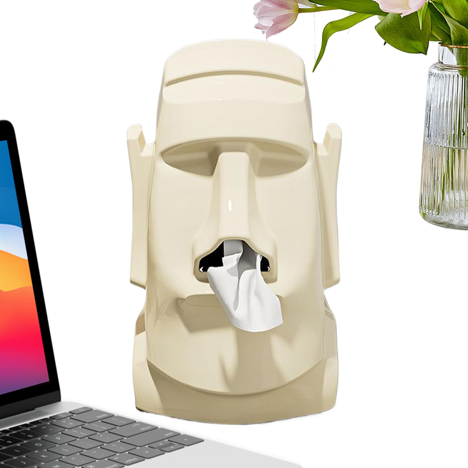 Tissue Box Holder, Creative Tissue Boxes, 9.25x6.69x5.71 Inches Compact Freestanding Dispenser Organizer, Farmhouse Decor for Home Bathroom Kitchen, Bedside Tables, White