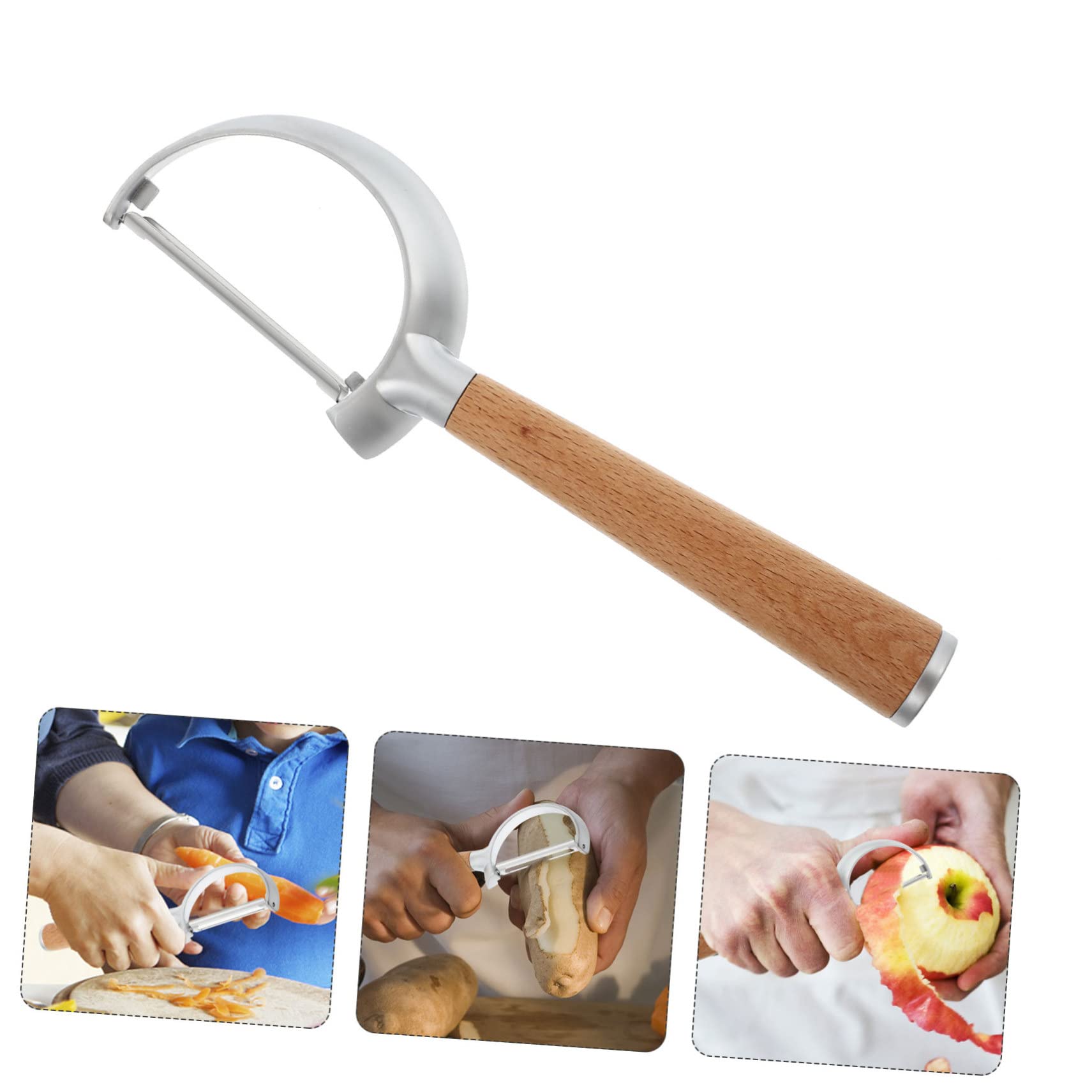 3piezas Pelador De Frutas y Verduras De Mango De Madera Pelador De Patatas Zanahorias y Pepinos Herramienta De Cocina Ergonómica y Práctica Para Uso Doméstico y Profesional