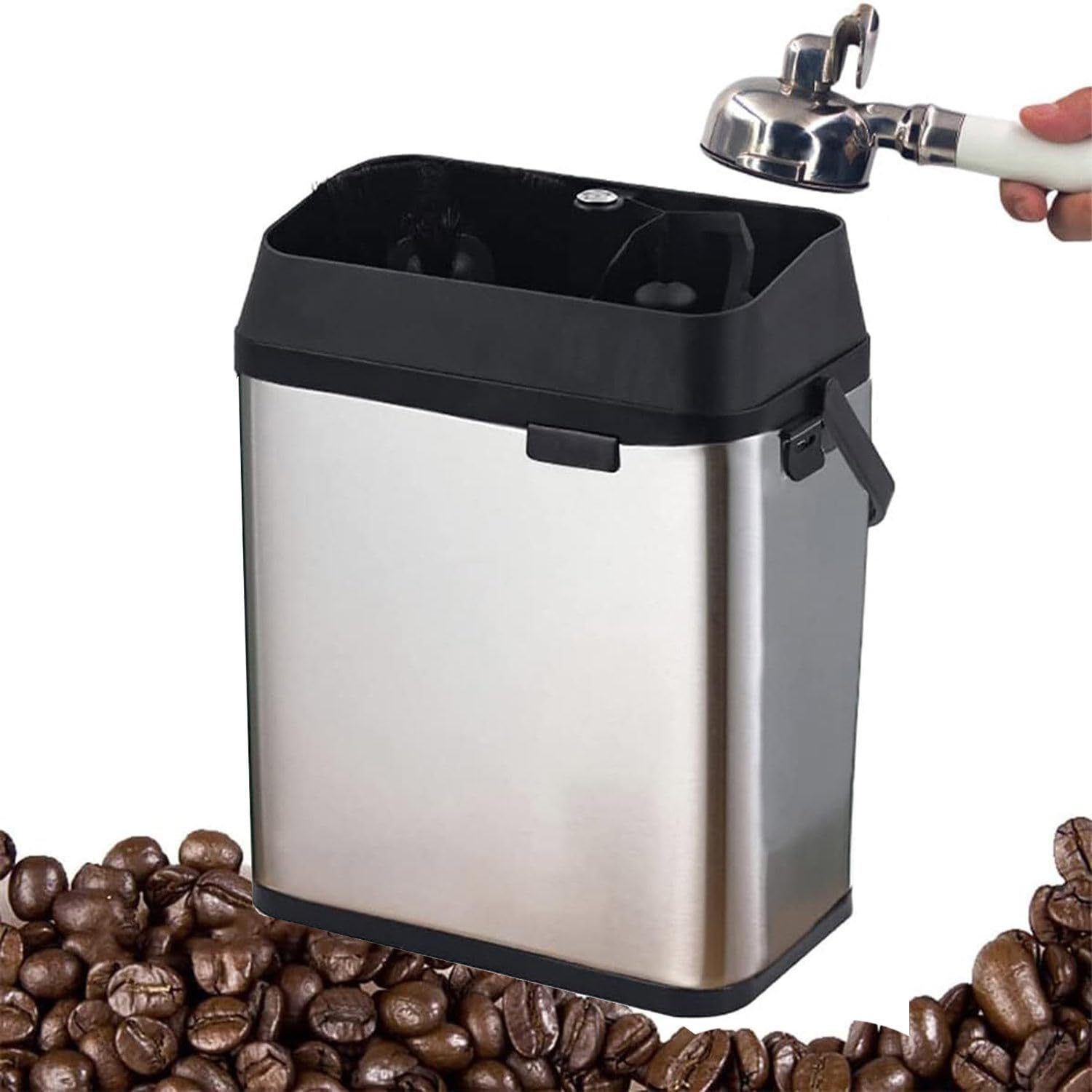 Machine de Nettoyage de Porte-Filtre électrique Knock Box Coffee Portafilter Cleaner, avec 2 grattoirs et 1 tête de Brosse pour la Maison, Le café, Le Restaurant,Silver