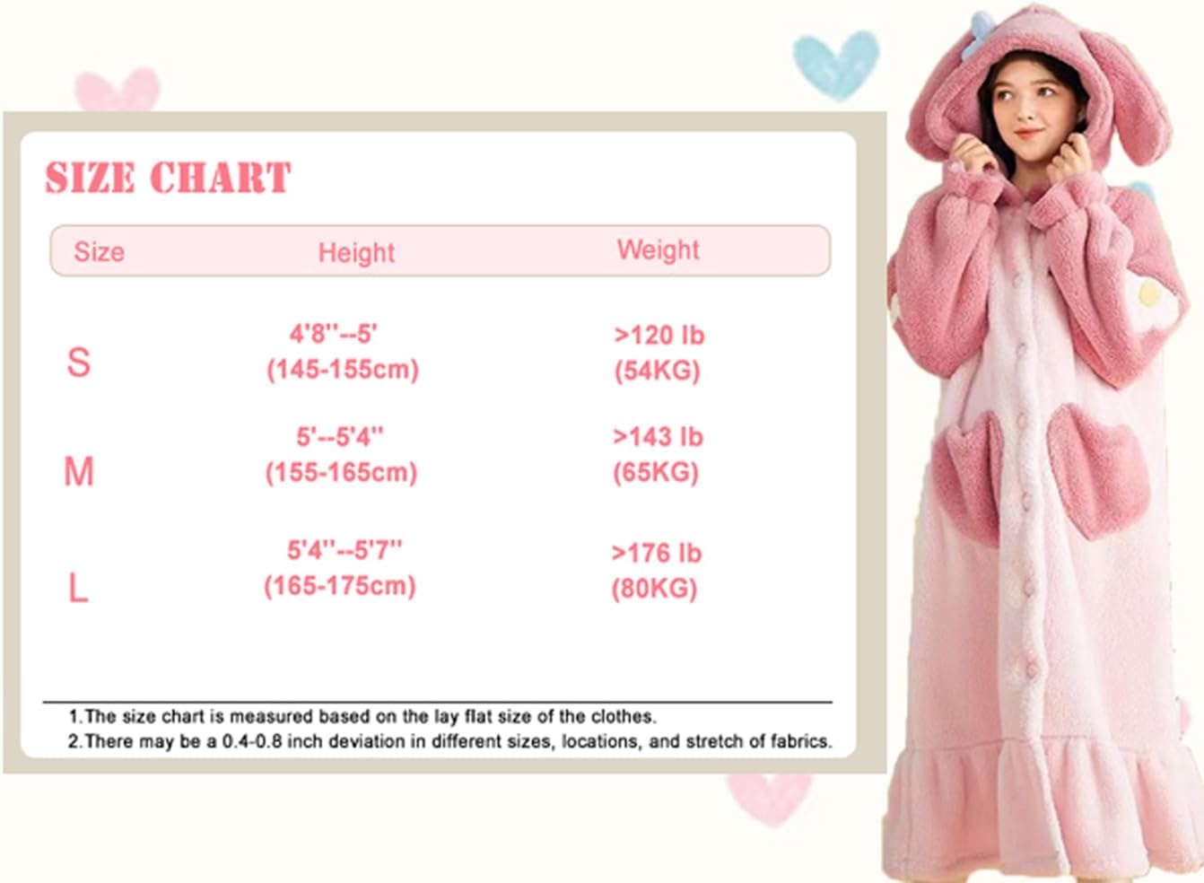 Brrioe Women's Cute Robe Button Bathrobe - Hooded Plush Sleepwear with Kawaii Pattern and trousers Sets - Image 5