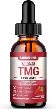 lickshine 1 Packs 2000MG TMG Suupplements Liquid Drops - Trimethylglycine, Ginkgo Biloba, Rhodiola Rosea & Vitamins B, High Absorption, Brain Function - Strawberry Flavor 2 Fl.Oz