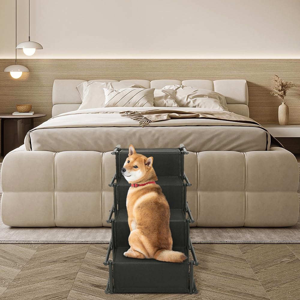 Supfine Hunderampen für Große Hunde, Bis 50 kg Belastbar Hundetreppe, Hunde Auto Rampen Faltbar, 4 Stufen Anti-Rutsch Leichte Haustierleiter (Schwarz, 45 * 139 * 76cm)