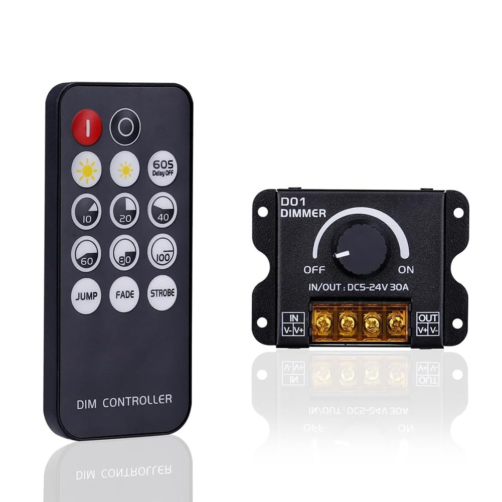 Jnchdghwa PWM Dimming Controller -LED Dimmer DC 5V 12V 24V 30A Wireless Control,for Monochrome LED Strip Lights
