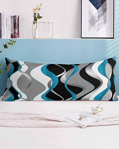 Miniatura 9 de Fundas de almohada modernas de tamaño estándar a rayas aguamarina, paquete de 2 fundas de almohada suaves para cama, funda de almohada lumbar de