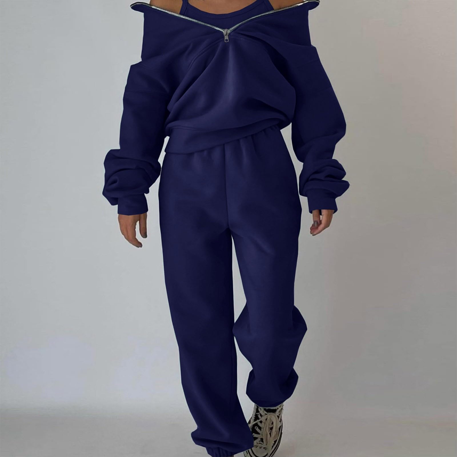 Generisch Moda damska zestaw dresów, damski zamek błyskawiczny, 2-częściowy strój do joggingu, bluza, zestaw podróżny