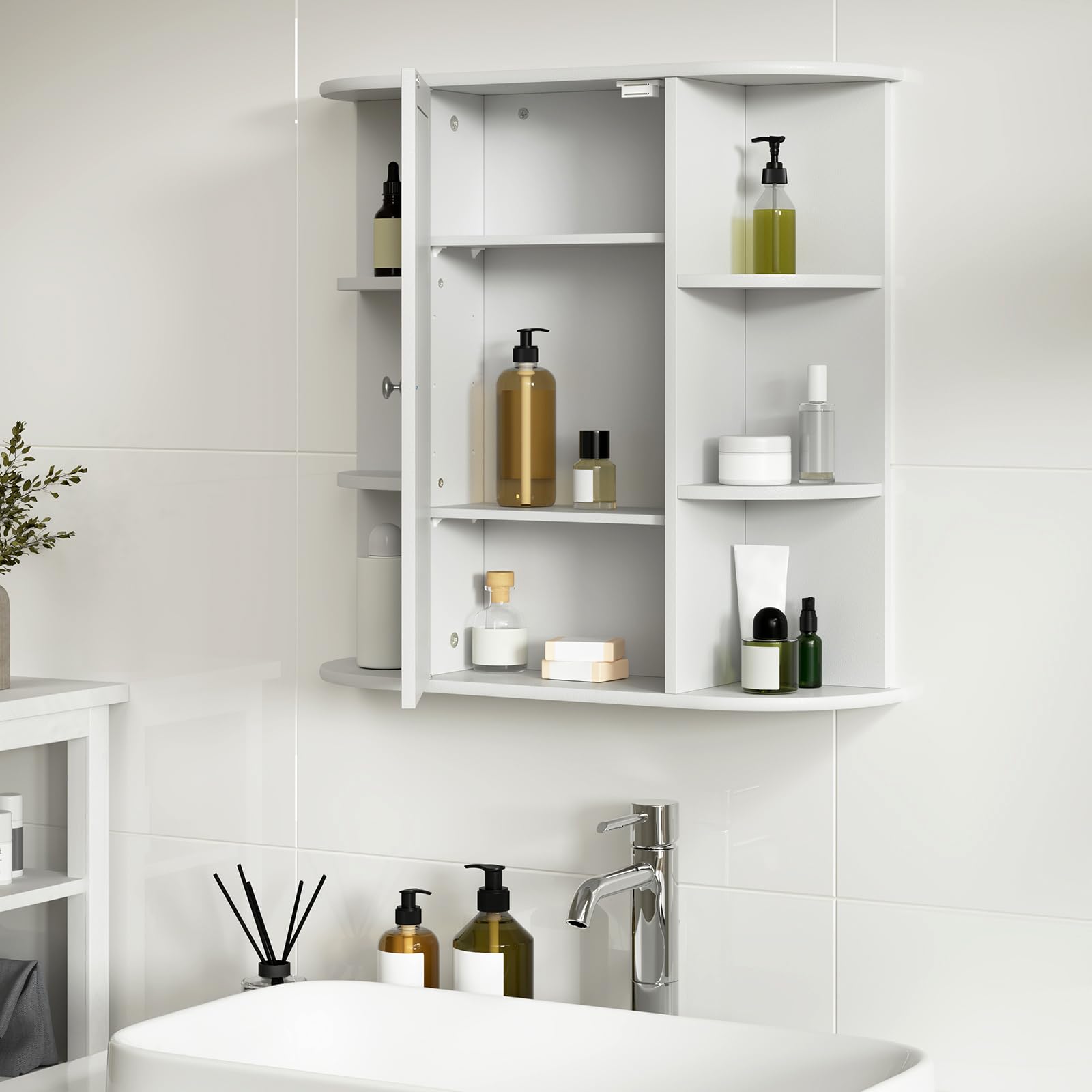 eSituro Armoire de Toilette avec Miroir et Porte, Moderne, Meuble Salle de Bain de Rangement Blanc, 60x58x16cm