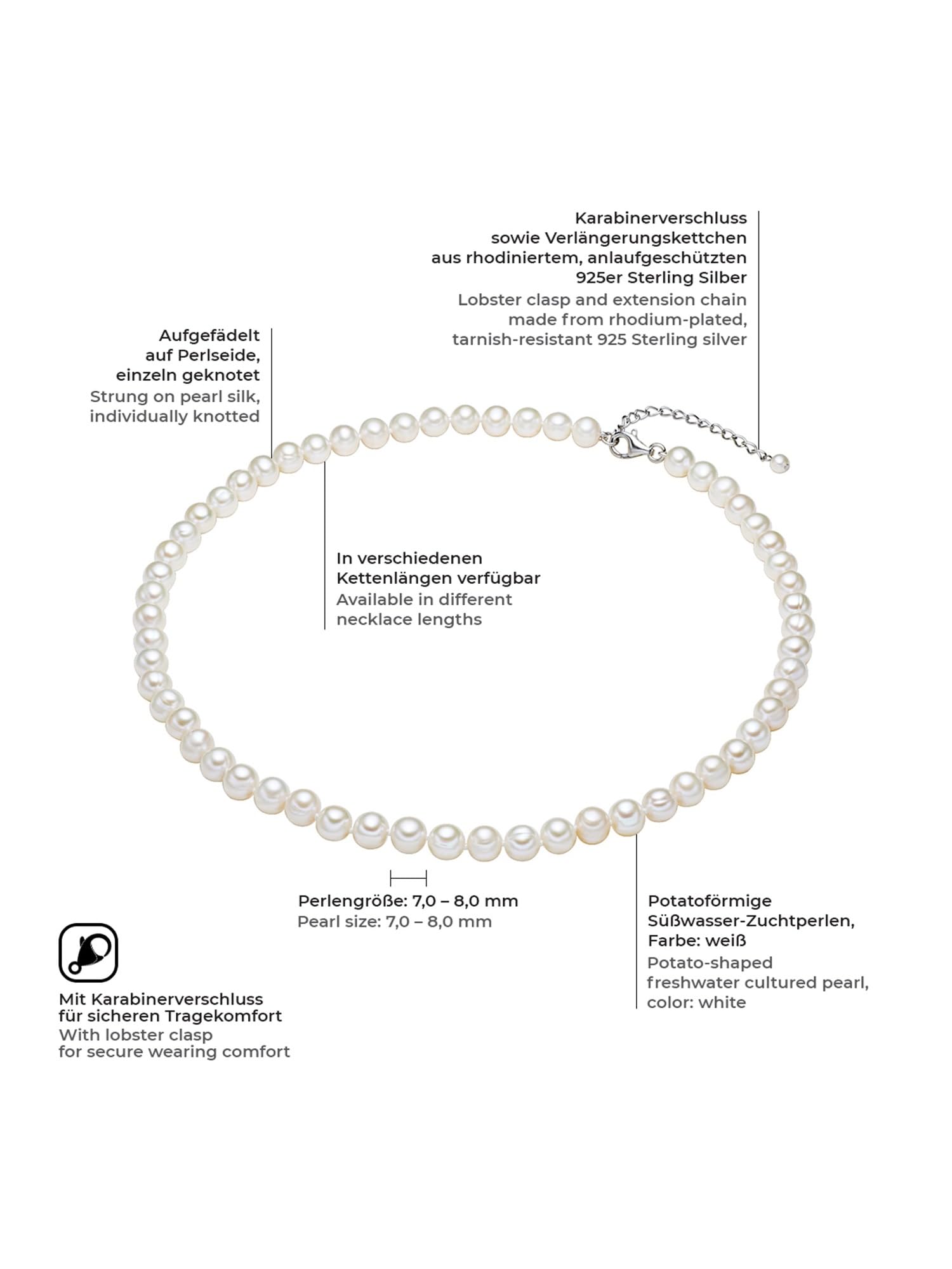 Valero Pearls Collana di perle da Donna in Argento Sterling