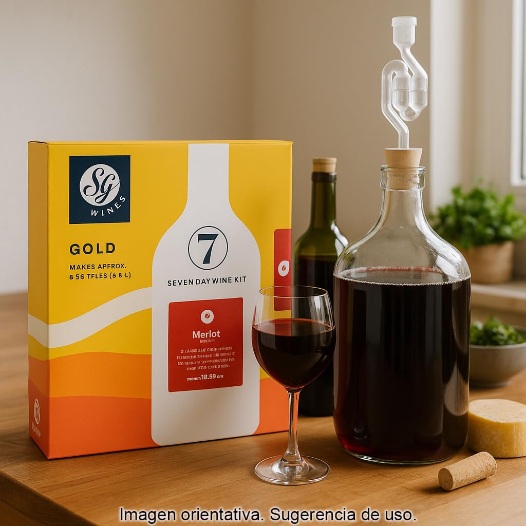 Kit para hacer Vino Tinto Merlot 4,5 L 6 botellas con levadura nutrientes clarificantes estabilizador