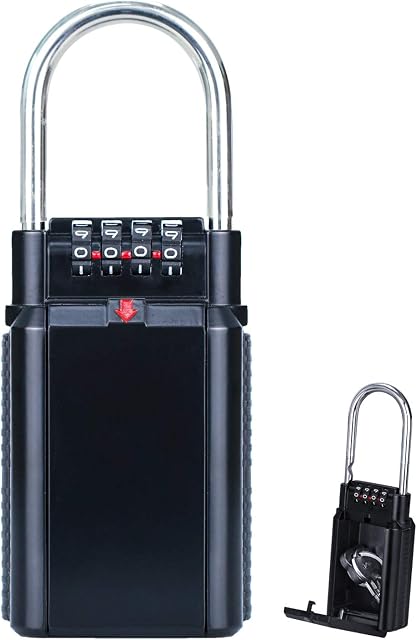BenRich Key Padlock Safe, 4-Digit Combination Key Storage Lock, Weatherproof Portable Key Safe Box with Shackle to Share and Secure Spare Keys for Homes Offices Cars (Black)