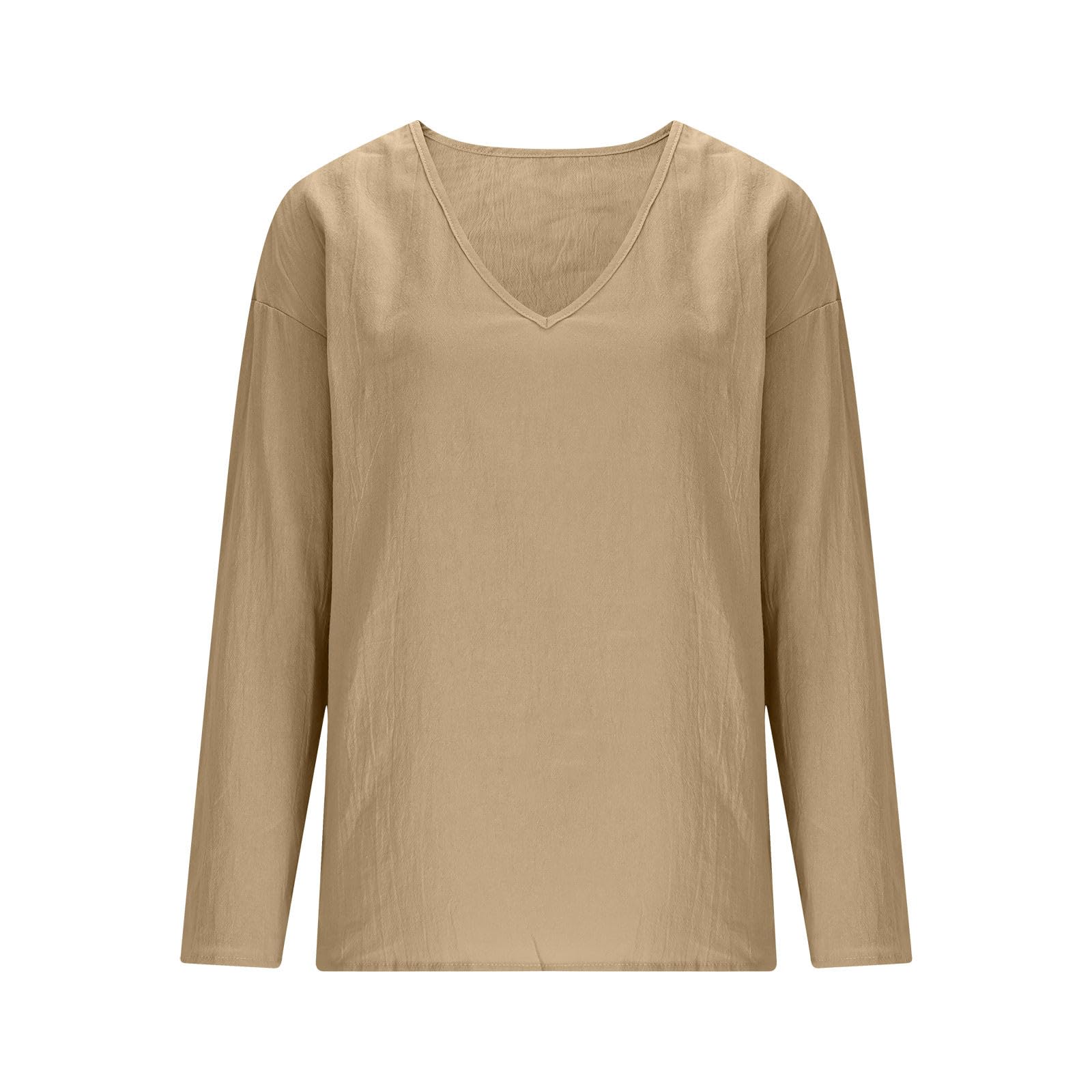 Linen Shirts for Women Long Sleeve V Neck Loose Tops Summer Beach Boho Casual Peasant Blouse - 5
