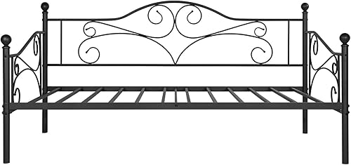 Miniatura 34 de VECELO Marco de sofá cama, plataforma de metal de tamaño individual con cabecero, estilo victoriano, base de colchón/sofá de cama para niños