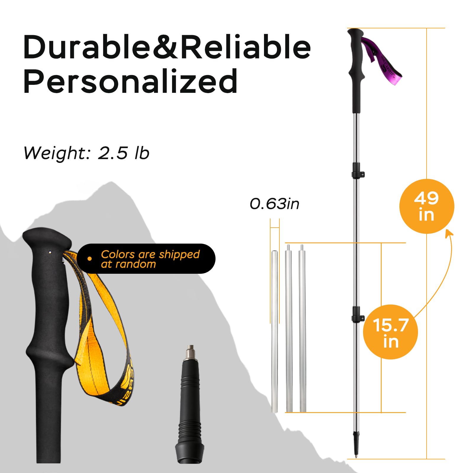 Bastón de senderismo de titanio, ultraligero y duradero, bastón plegable ajustable de 49 pulgadas con agarre ergonómico y correa de muñeca para senderismo, mochilero y montañismo