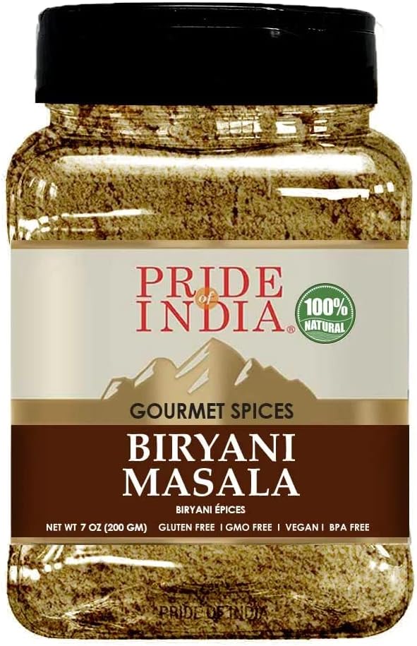 Pride Of India โ Indian Biryani Masala Seasoning Spice - 7 oz. Medium Dual Sifter Jar - Easy to Use - Ideal for Layered Vegetable and Meat Pilaf โ Suitable for Vegetarians & Vegans