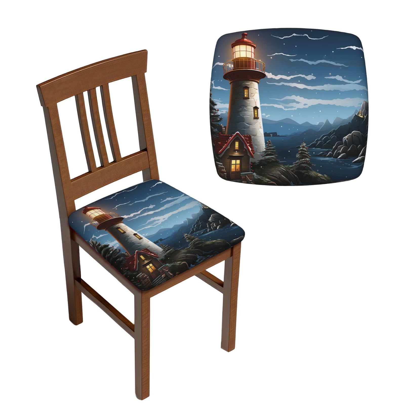 FodPand 6PCS Dining Chair Covers for Dining Room Santa Claus Lighthouse Chair Seat Cover Stretch Parsons Chair Slipcover Removable Washable Seat Cushion Slipcovers Cover for Kitchen Office