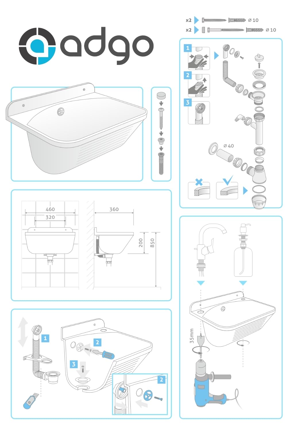 ADGO Fregadero de Cocina para el Hogar con Lavabo de Cámara Profunda con Batería, Grifo y Contenedor Dispensador de Jabón, para Jardín, Hogar, Garaje, Sótano, Baño y Taller, Fábrica, Industrial, Gris