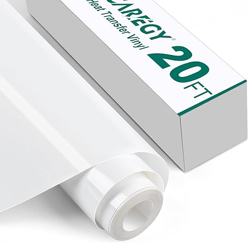 CAREGY Vinilo de transferencia de calor HTV para planchar camisetas de 12 pulgadas por 20 pies (blanco)