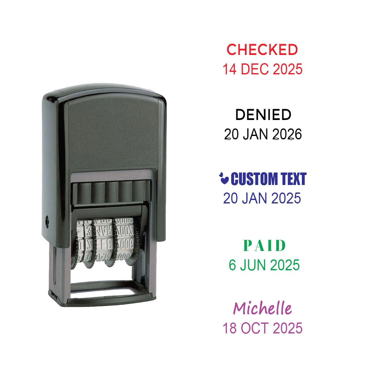 Custom Self-Inking Date Stamp Personalized Signature Name Text Self-Inking Stamp with Date 1 Line Custom Text Many Fonts-0.98x0.35 inch | 5 Ink Colors