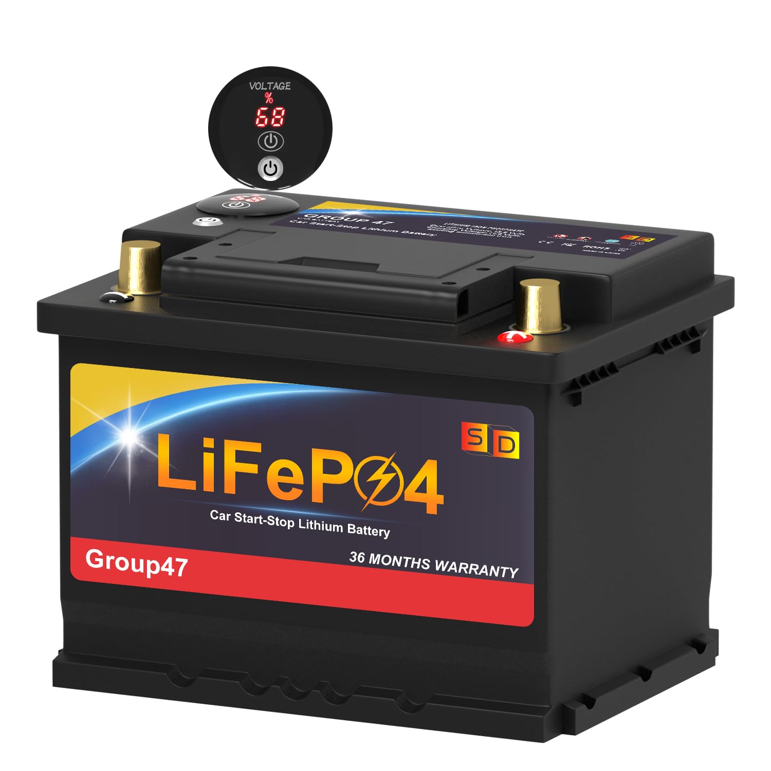 Lithium Car Battery Start and Stop, 12.8V 576WH 600CCA Group 47 LiFePO4 Automotive For Car, Starter Battery, Plus Deep Cycle Performance，60 Months Warranty