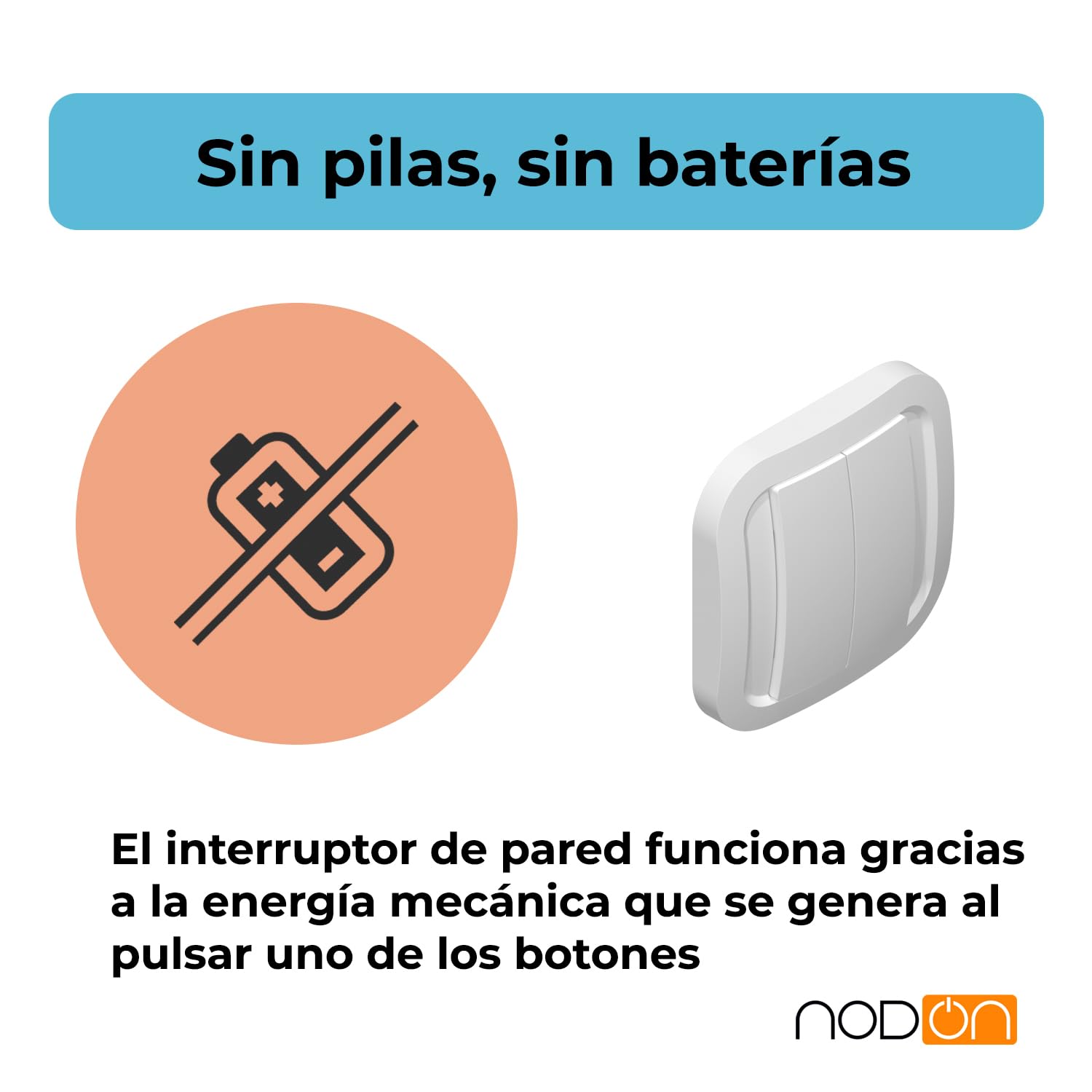 NodOn - Interruptor de Pared Inalámbrico Zigbee Green Power sin Pila ni Batería - Instalación Rápida - Interruptor Inteligente Compatible con Home Assistant, Z2M, Jeedom