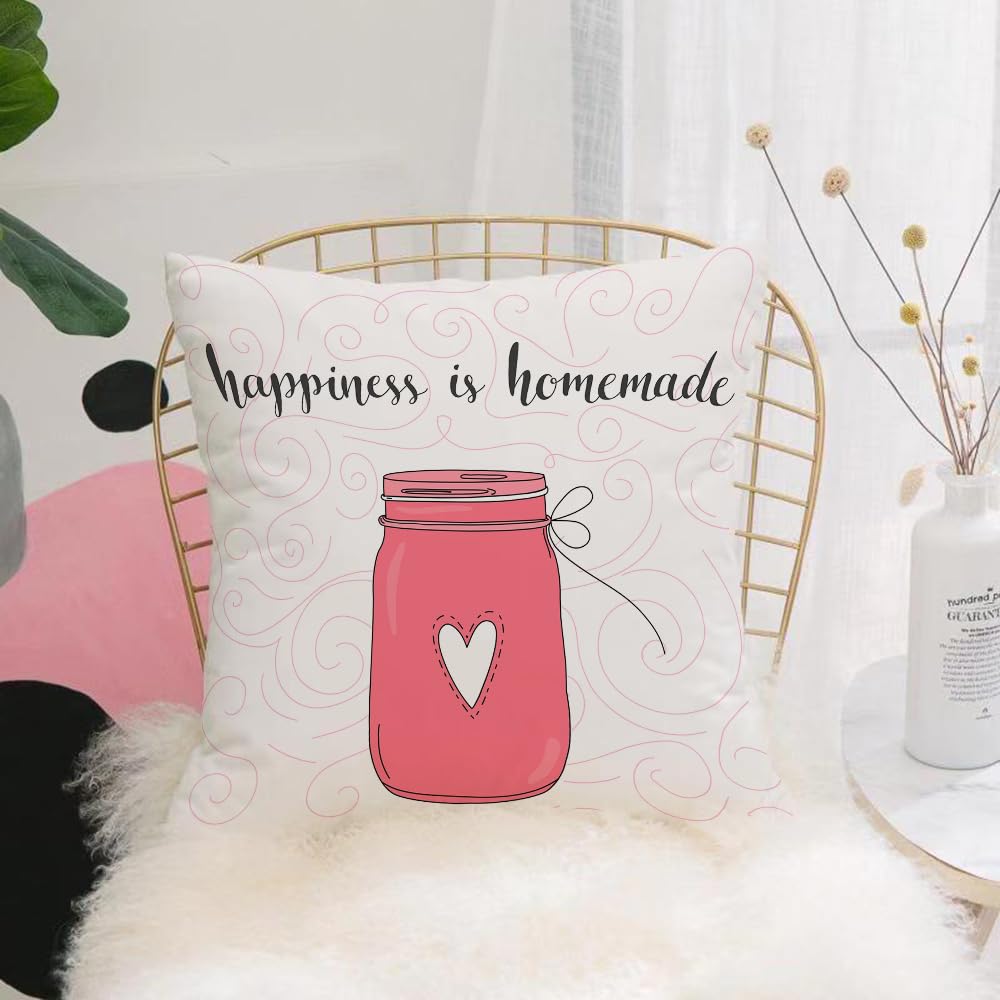 HYOSXW Cushion Cover,Throw Pillow Case Home Decorative for Living Room Bedroom Sofa Chair 16X16 Inch,Handwritten, slogan, happiness comes from homemade, vortex, pattern,Pillowcase 40X40cm