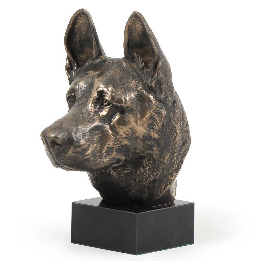 Art-Dog Brown German Shepherd Dog, Alsatian Wolf Dog - Dog Statue, Bust On Stone Base, Sculpture, Trophy For Dog Show By Brand
