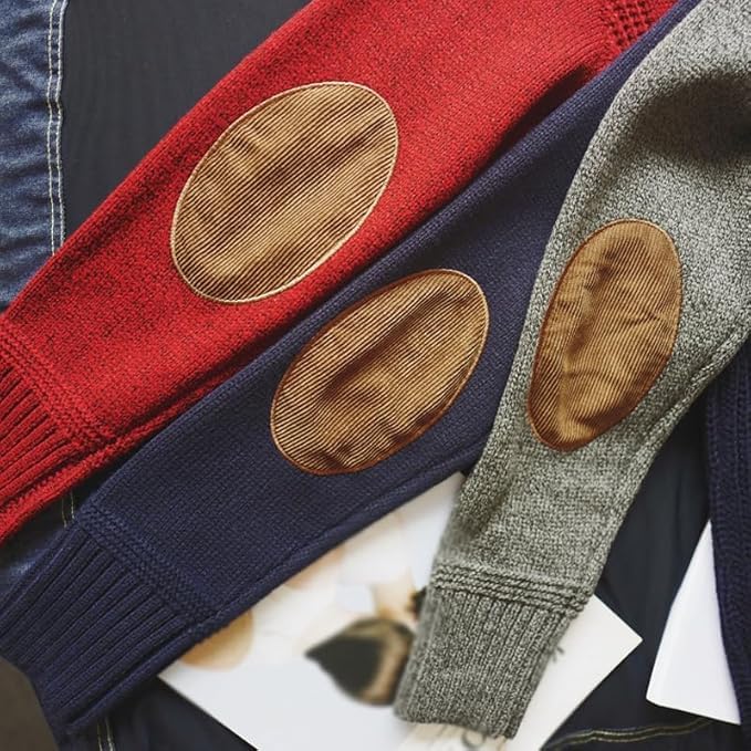 Mens Sweater with Elbow Patches, Vintage Crew Neck Knitted Sweaters for Mens,Crew Neck Elbow Patch Thick Knit Sweater3