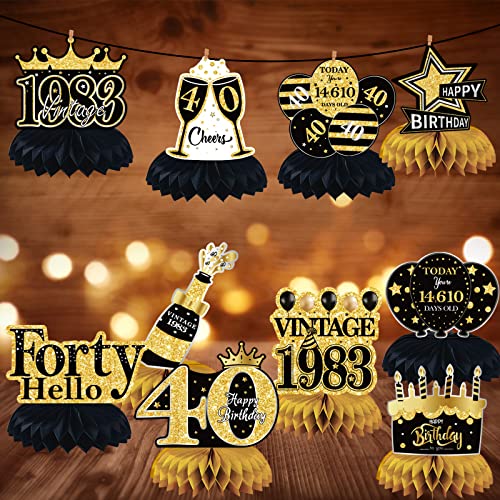 10 Pcs 40Th Birthday Decorations Honeycomb Centerpieces For Women Men, Black Gold Vintage 1983 Honeycomb Table Topper Back In 1983 40 Years Birthday Party Decor, 1983 Aged To Perfection Tables Decor #TOP4