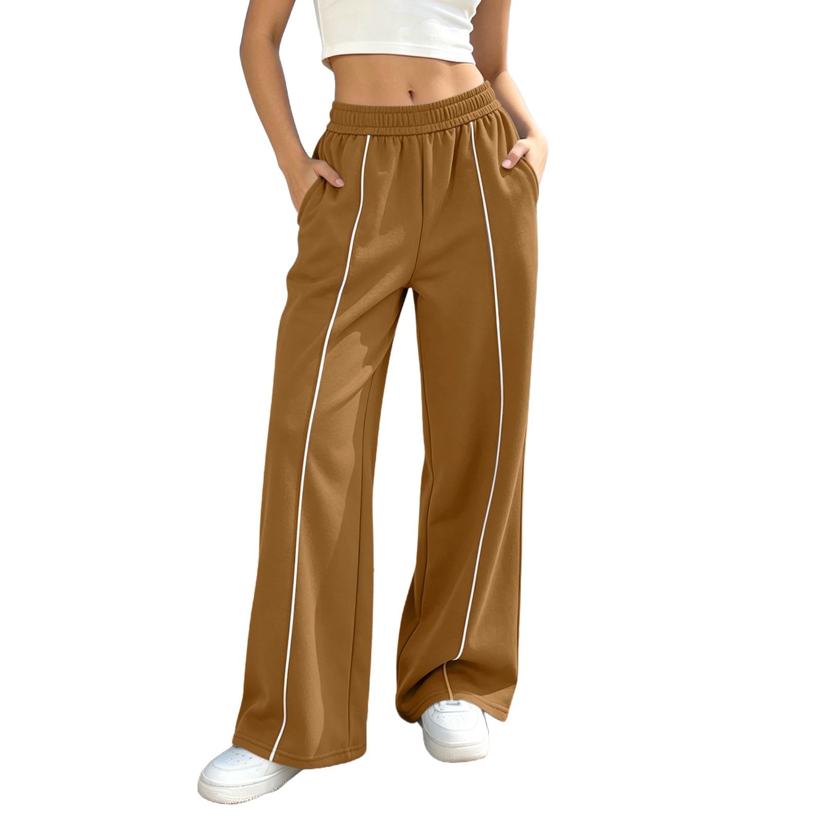 Generico Pantaloni Tuta Donna Pantaloni Sportivi Vita Alta Pantalone a Gamba Larga Larghi e Morbidi Pantalone Baggy con Tasche Pants Lunghi con Coulisse Regolabile per Allenamento Jogging Fitness
