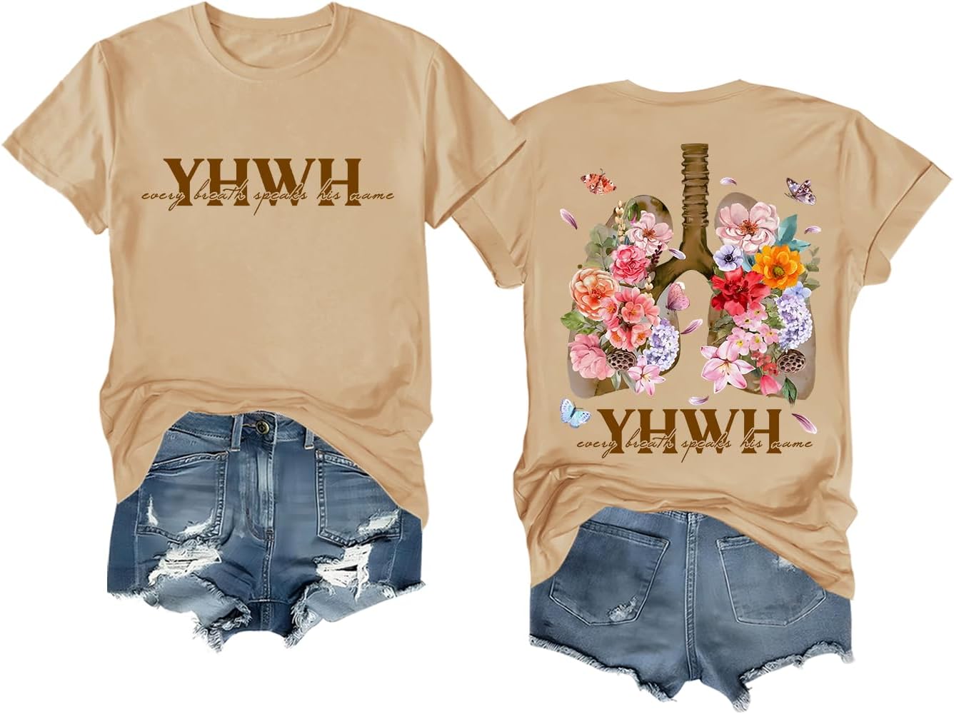 YHWH Lungs Shirt Women Yahweh T-Shirt Floral Christian Shirt for Women - Image 4