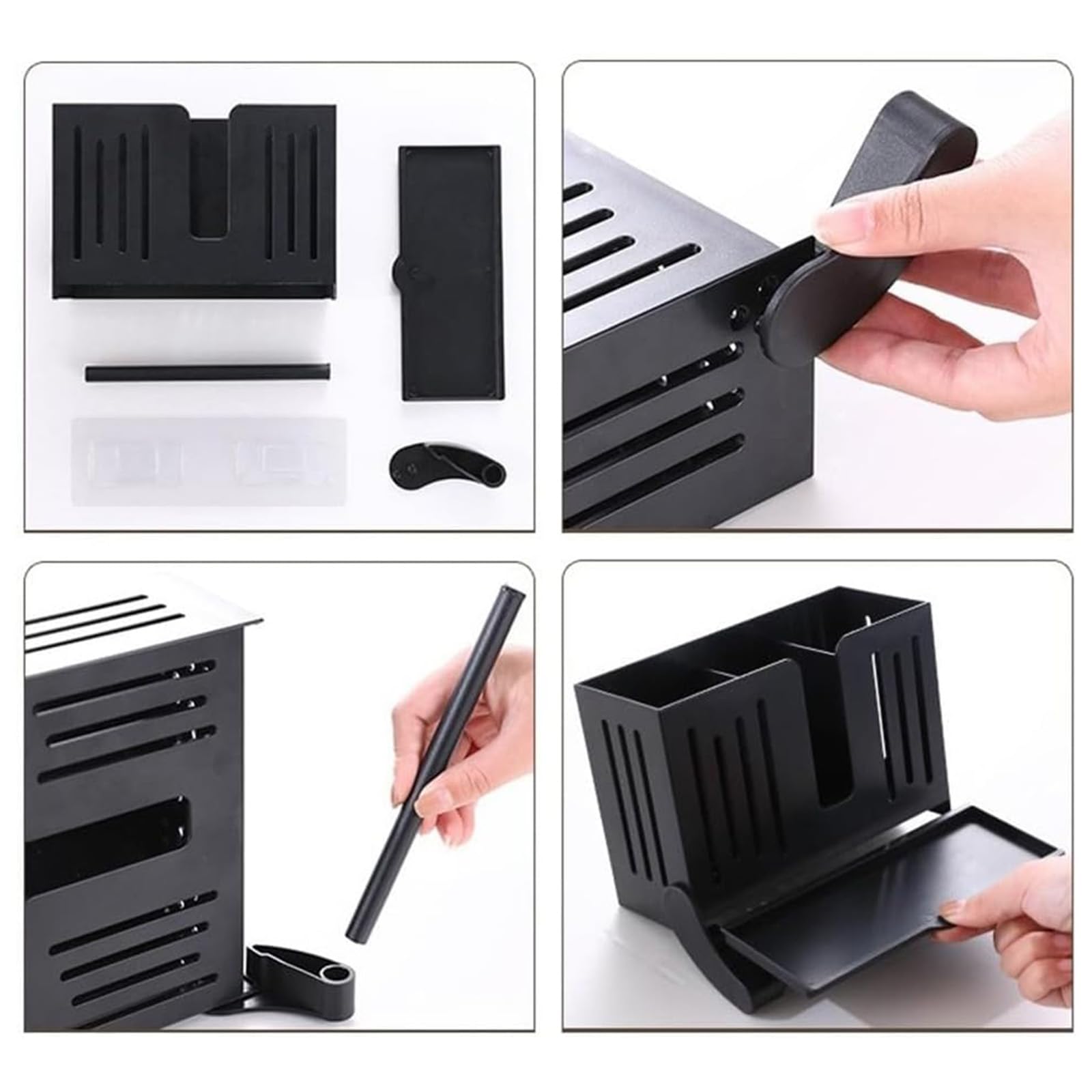 Lot De 2 Supports à Couverts Muraux Avec Bac D'égouttement - ABS, 12,5x8,5x6,6 Cm, Noir - 3